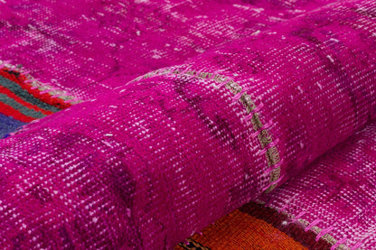 Handmade Pink Patchwork Rug: Bohemian Wool Anatolian Carpet (5.2x7.5 ft)