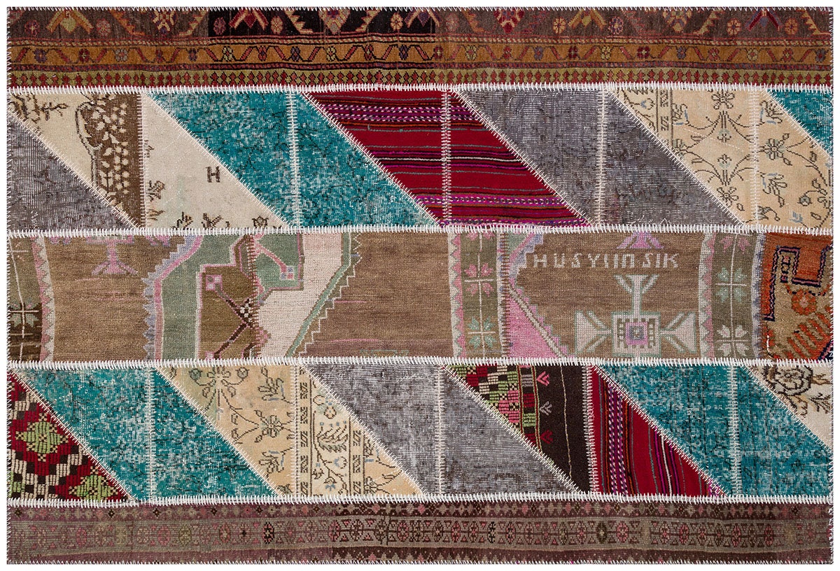 Handmade Wool Patchwork Rug: 5x7.5 ft Bohemian Turkish Rug