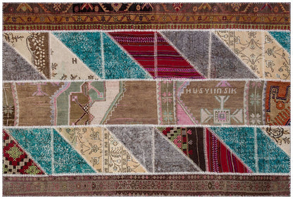 Handmade Wool Patchwork Rug: 5x7.5 ft Bohemian Turkish Rug