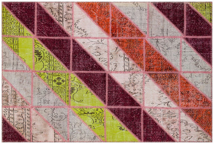 Handmade Wool Patchwork Rug: Bohemian Turkish Area Rug (5.4x8 ft)