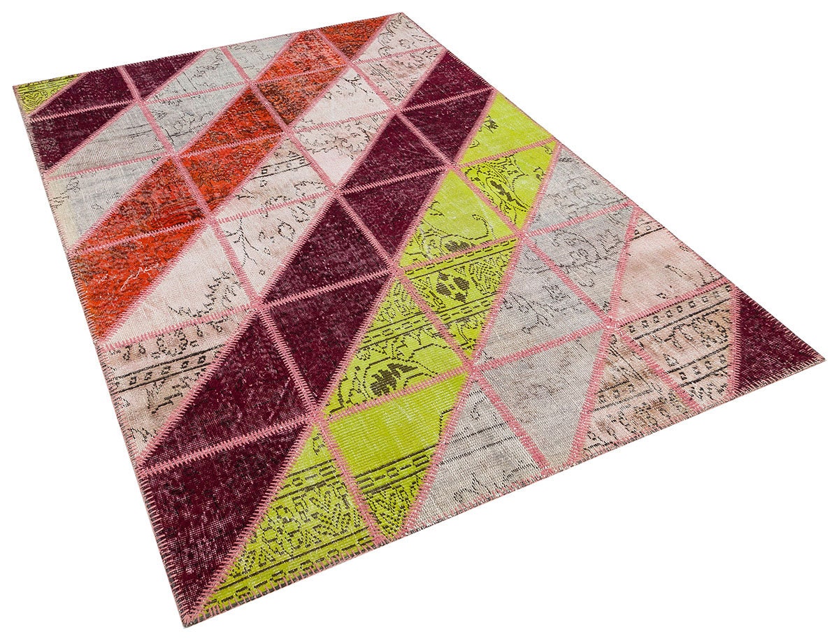 Handmade Wool Patchwork Rug: Bohemian Turkish Area Rug (5.4x8 ft)