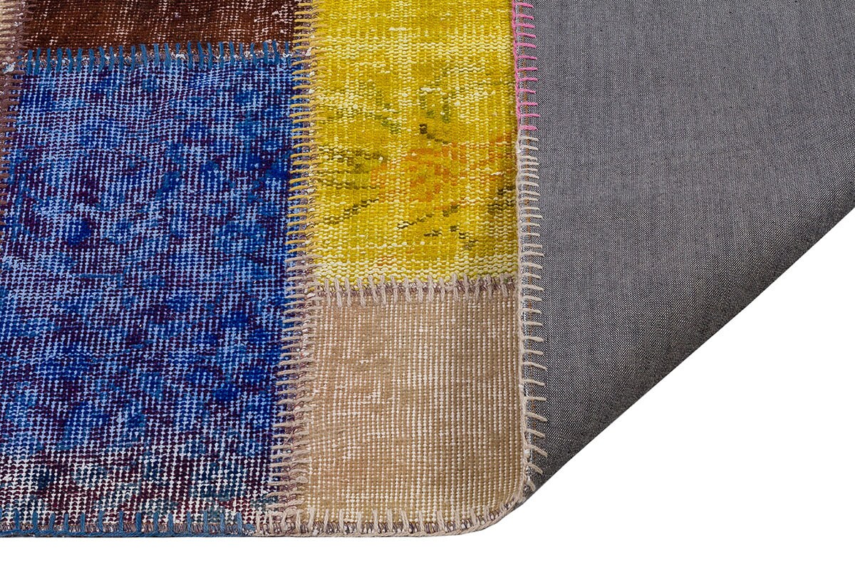 Handmade Wool Patchwork Rug: 7.5x7.5 ft Square Anatolian Rug