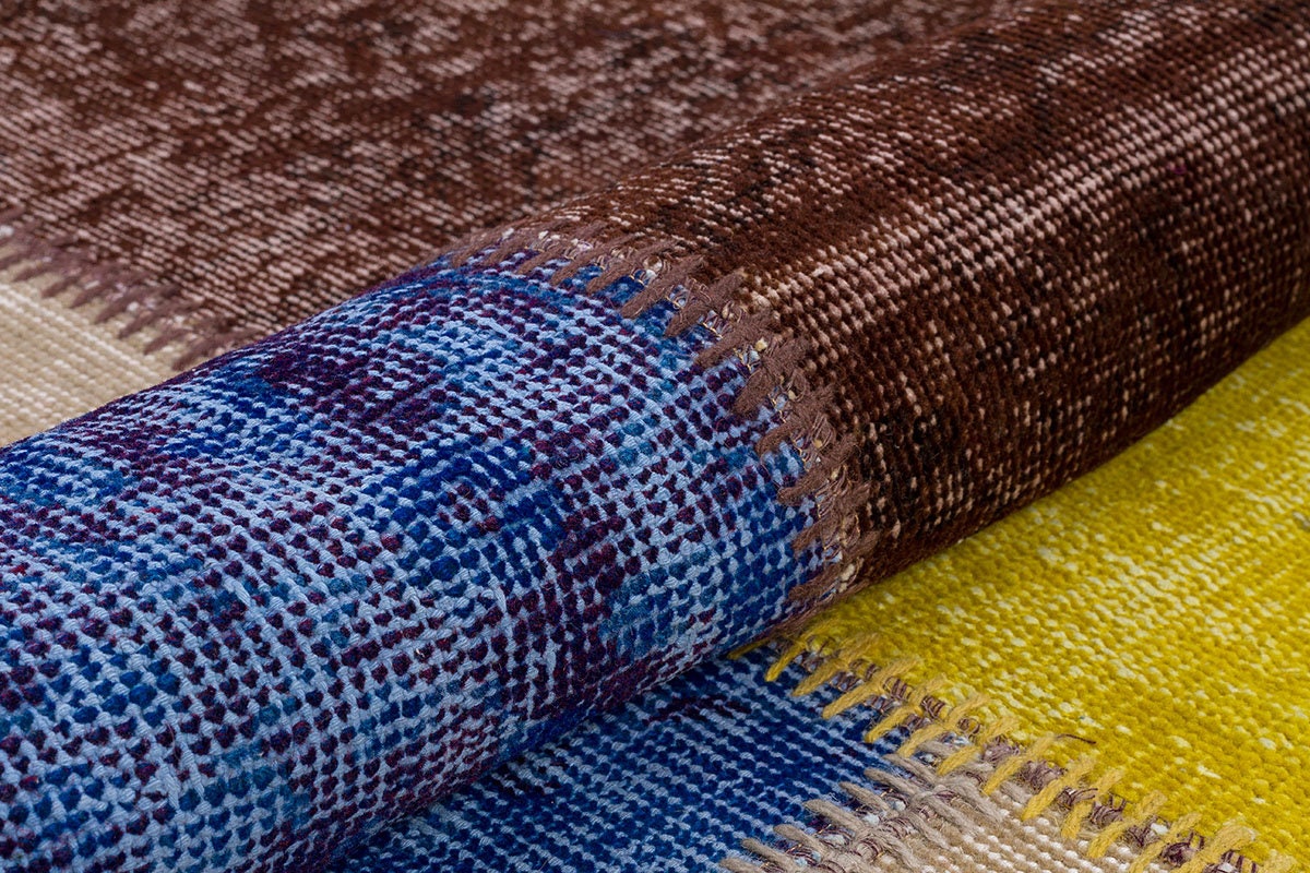 Handmade Wool Patchwork Rug: 7.5x7.5 ft Square Anatolian Rug