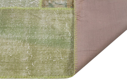 Green Patchwork Wool Rug: Handmade Turkish Bohemian Carpet (6.5x9.8 ft)