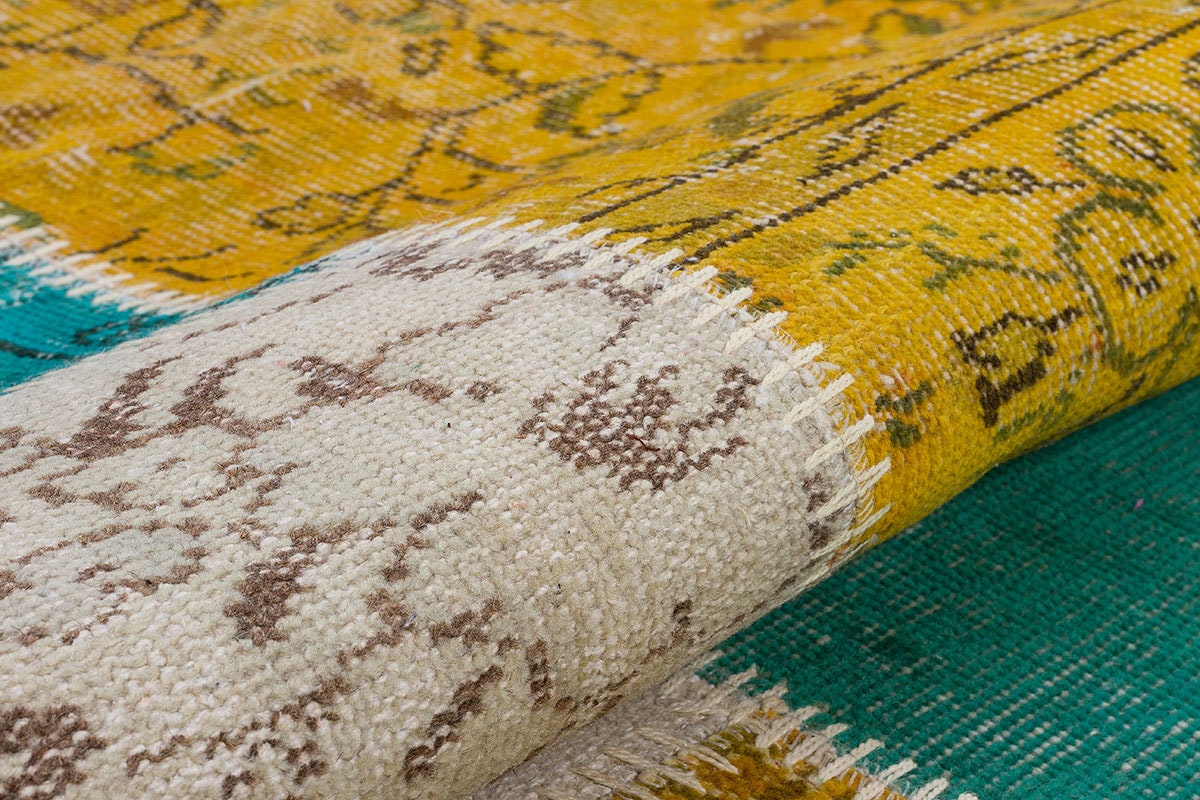 Green Patchwork Wool Rug: Bohemian Handmade Area Rug (6.6x7.5 ft)