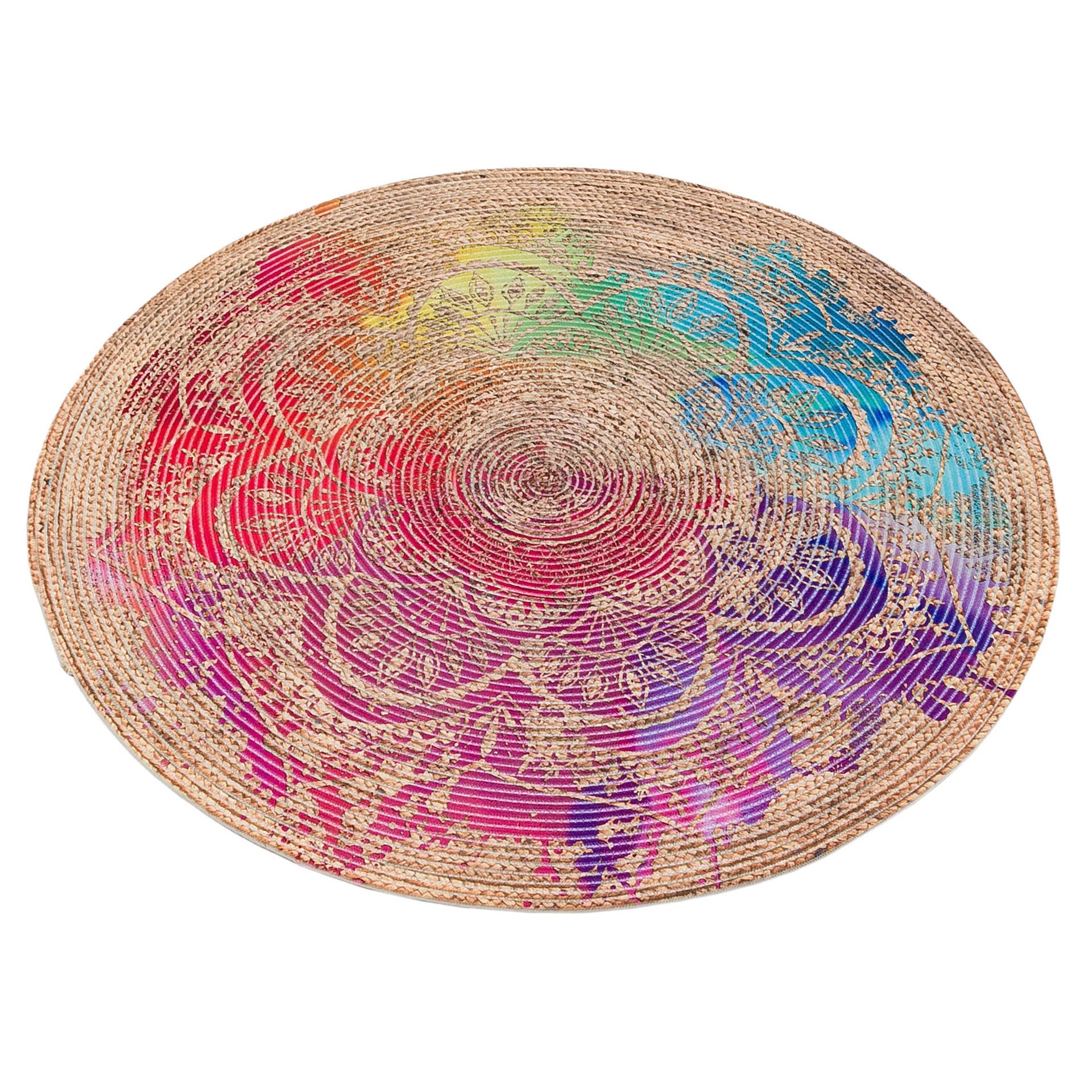 Colorful Jute Rug: Colorful Mandala, Indoor/Outdoor Carpet