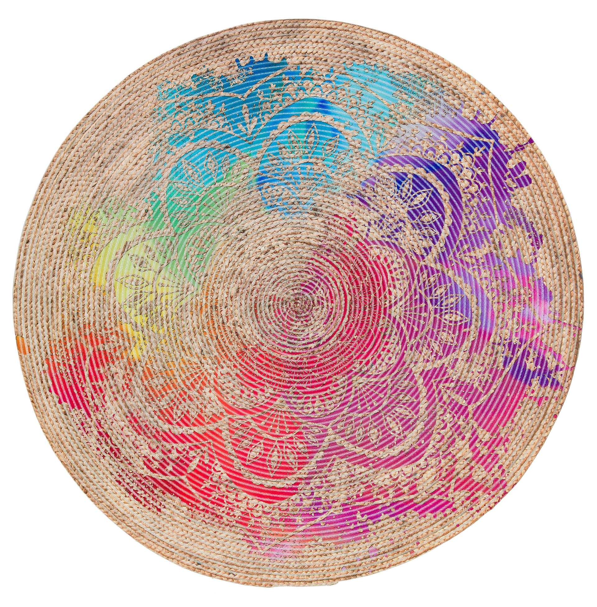 Colorful Jute Rug: Colorful Mandala, Indoor/Outdoor Carpet