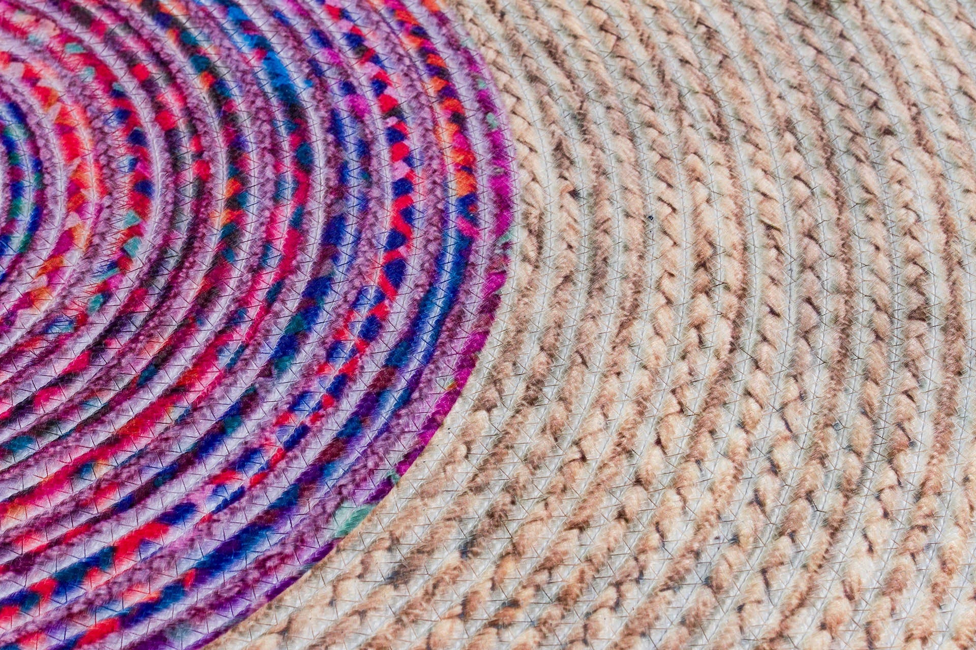 Bohemian Jute Rug: Colorful Circle Rug, Indoor Outdoor Carpet