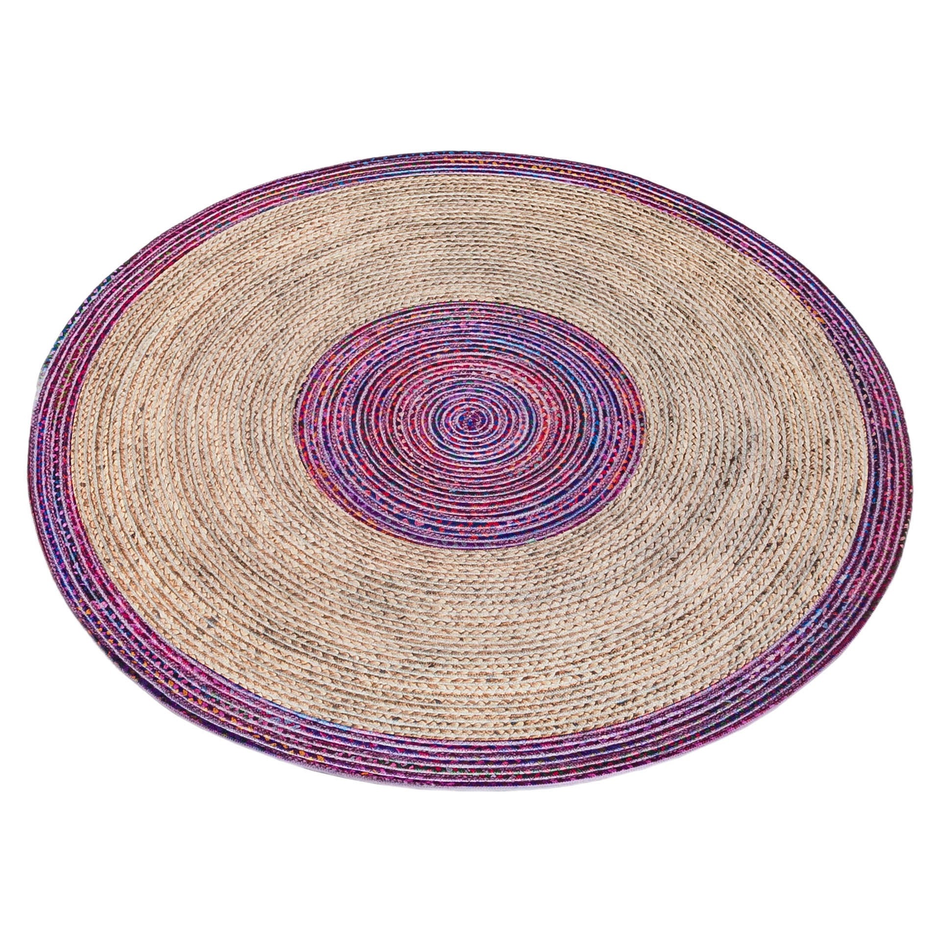 Bohemian Jute Rug: Colorful Circle Rug, Indoor Outdoor Carpet