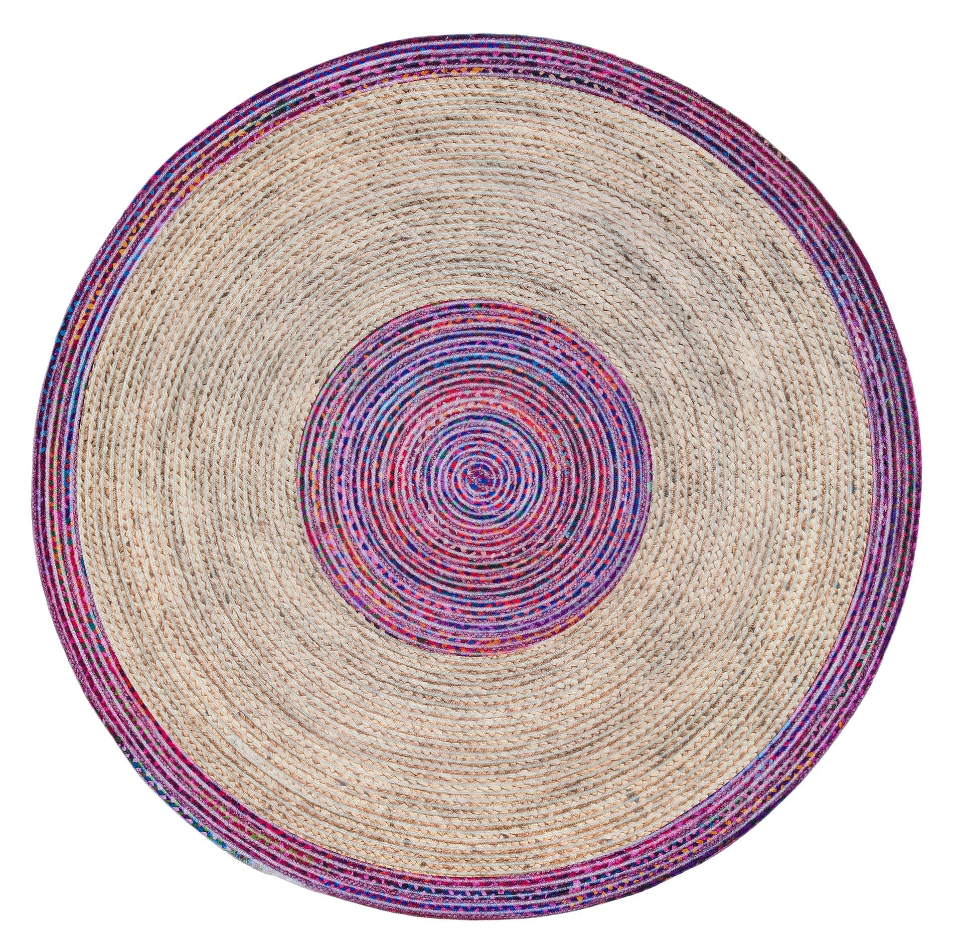 Bohemian Jute Rug: Colorful Circle Rug, Indoor Outdoor Carpet