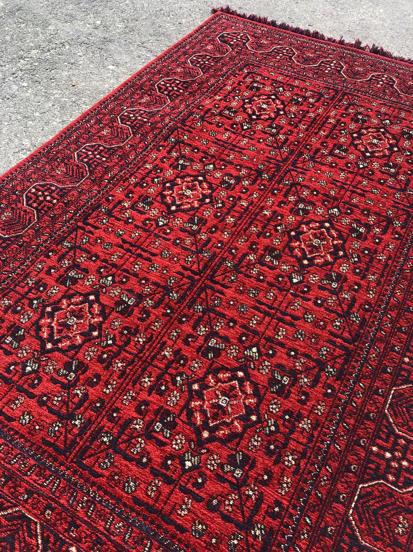 Red Afghan Rug: Traditional Bukhara Oriental Chenille Rug (3.9 x 5.9 FT)