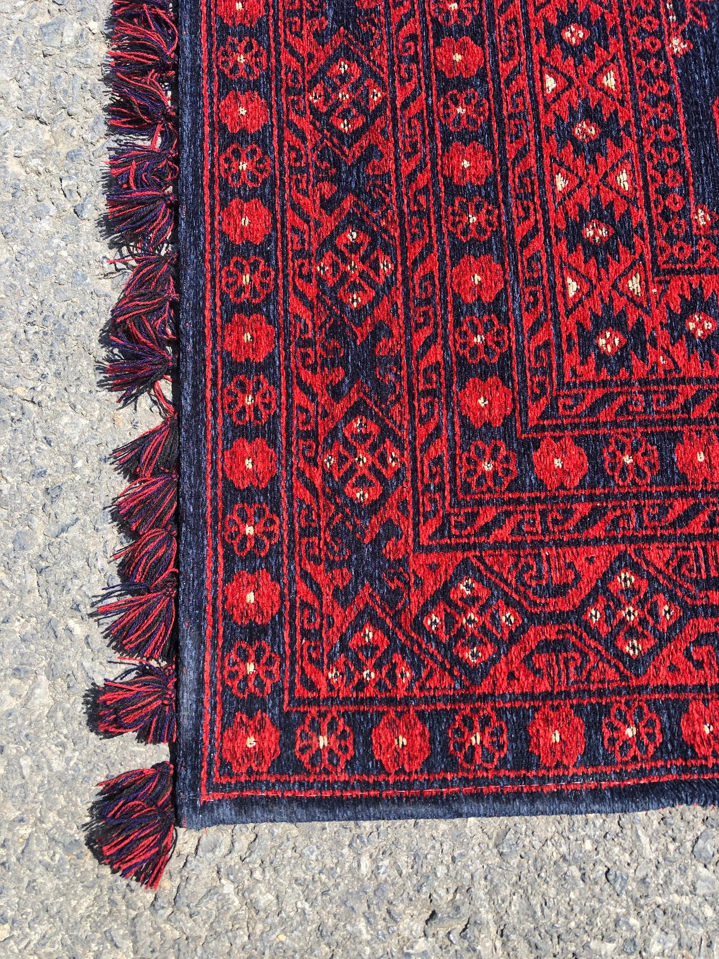 Red Afghan Rug: Traditional Bukhara Oriental Chenille Rug (3.9 x 5.9 ft)