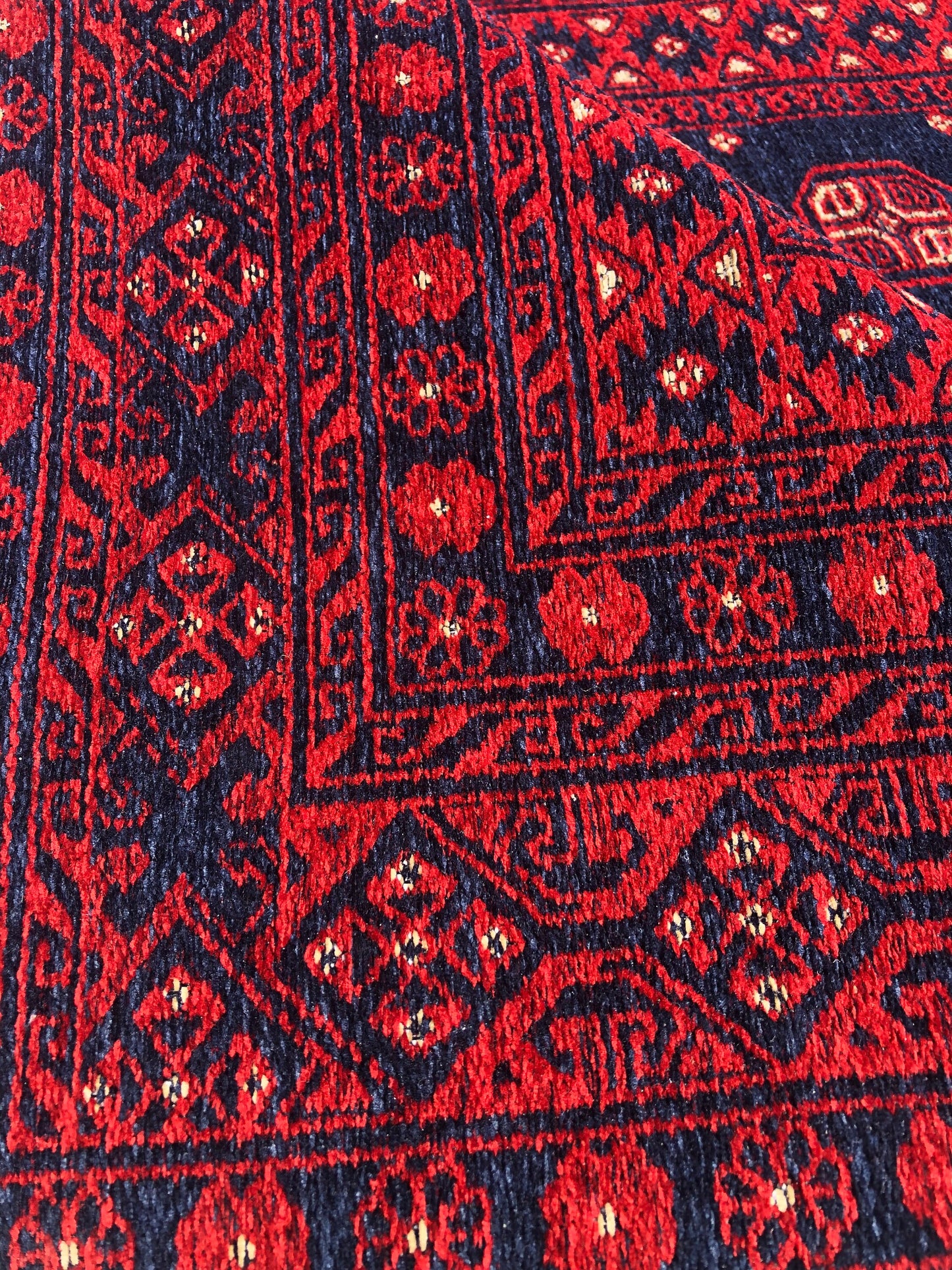 Red Afghan Rug: Traditional Bukhara Oriental Chenille Rug (3.9 x 5.9 ft)
