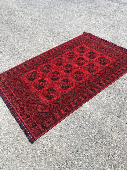 Red Oriental Afghan Rug: Washable Chenille Farmhouse Rug