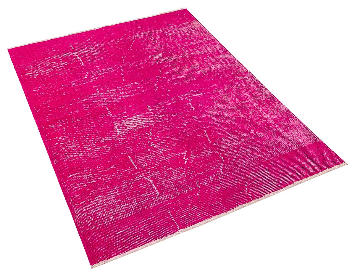 Handmade Pink Wool Rug: Vintage carpet (3'6''x4'11''ft)