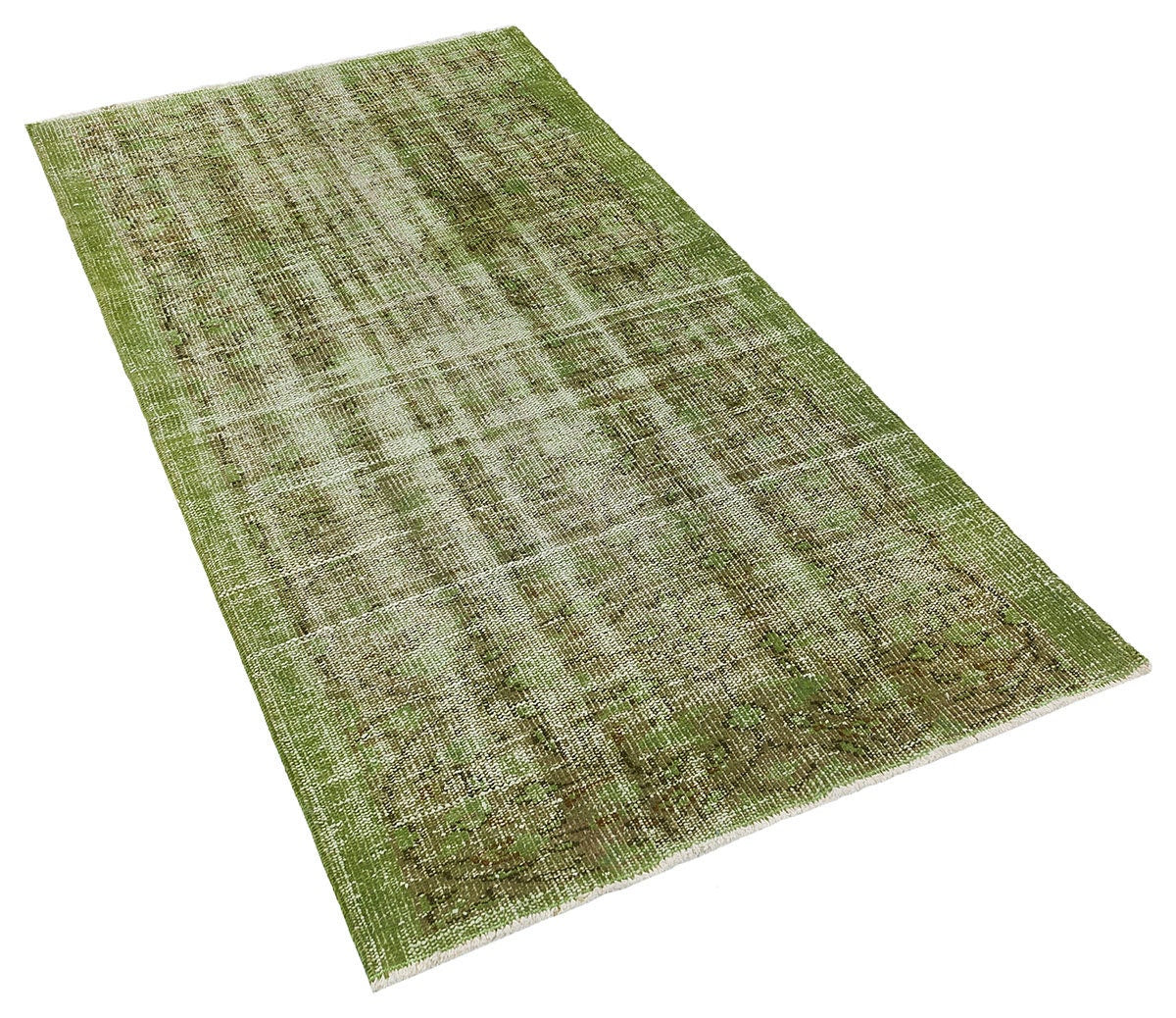 Vintage Green Wool Rug: Handmade Turkish Area Rug (3'x5'7")