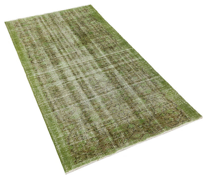Vintage Green Wool Rug: Handmade Turkish Area Rug (3'x5'7")