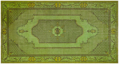 Vintage Green Wool Rug: Handmade Nursery Carpet (5'6"x10'ft)