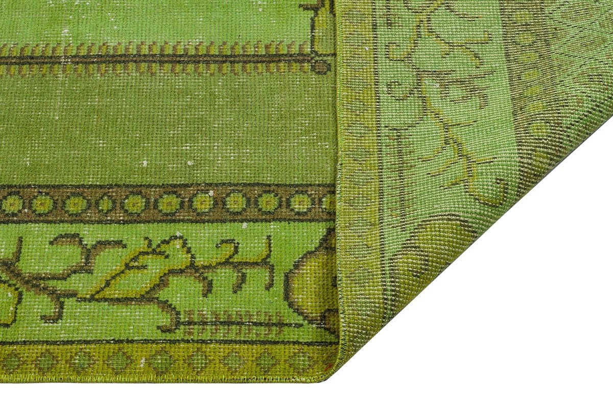 Vintage Green Wool Rug: Handmade Nursery Carpet (5'6"x10'ft)
