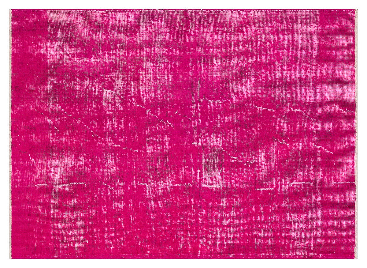 Handmade Pink Wool Rug: Vintage carpet (3'6''x4'11''ft)