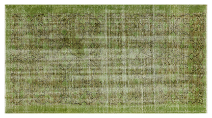 Vintage Green Wool Rug: Handmade Turkish Area Rug (3'x5'7")