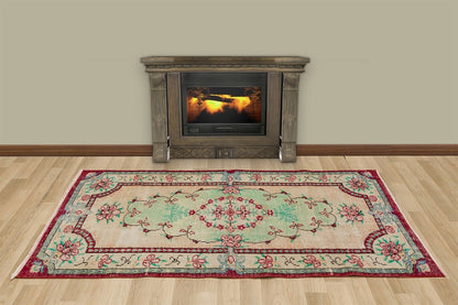 Vintage Turkish Wool Rug (3.7x6.8 ft): Handmade Anatolian Area Rug
