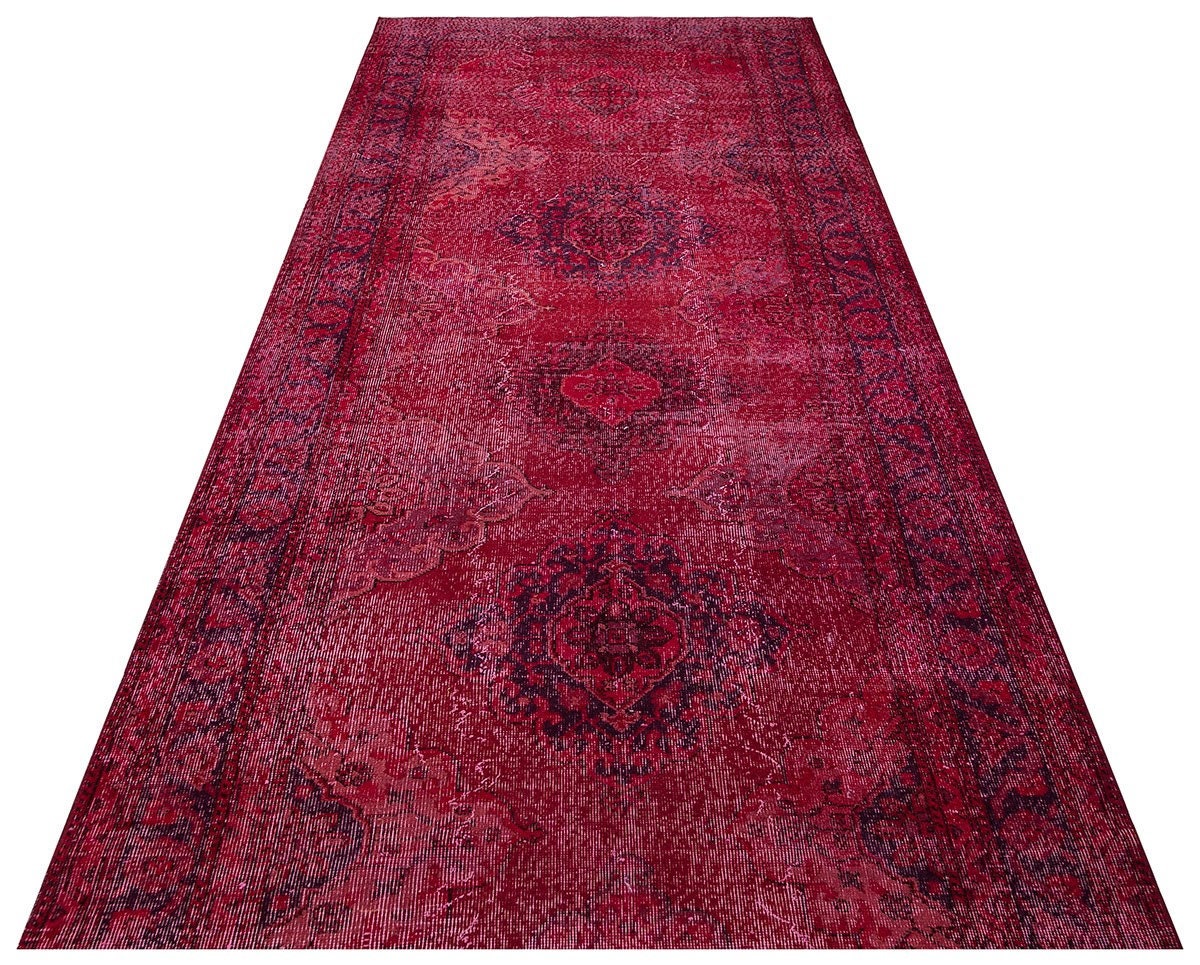 Vintage Turkish Wool Rug: 4'x13' Red Anatolian Area Rug