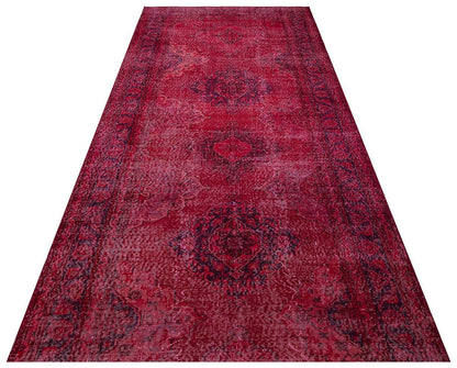 Vintage Turkish Wool Rug: 4'x13' Red Anatolian Area Rug