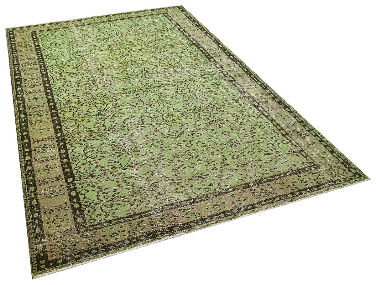Handmade Green Wool Rug: Vintage Nursery Carpet (5'9"x8'7")