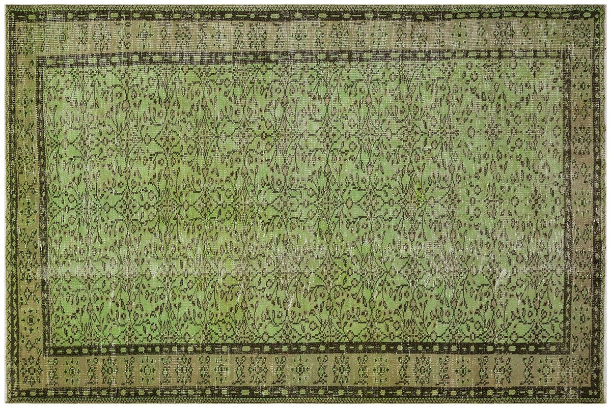 Handmade Green Wool Rug: Vintage Nursery Carpet (5'9"x8'7")