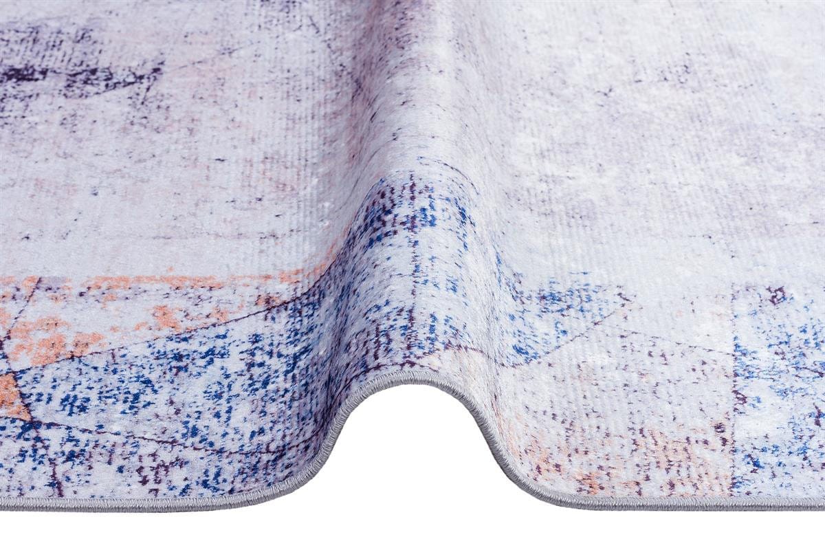 Distressed Abstract Geometric Area Rug – Blue Terracotta Boho Living Room Carpet