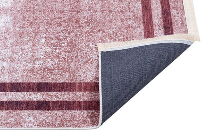 Distressed Greek Key Border Rug – Washable Terracotta Cream Faded Antique Carpet