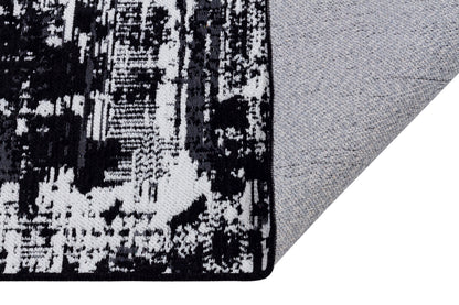Modern Abstract Runner Rug – Black White Distressed Geometric Texture Scandi Style Mat