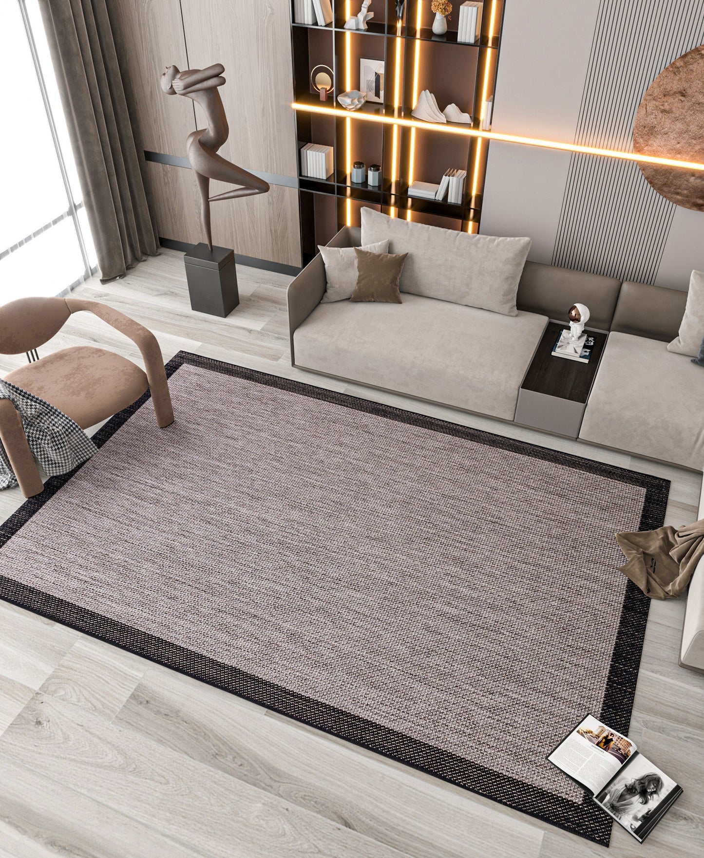 Washable Gray Jute Rug: Plain Outdoor/Indoor Carpet