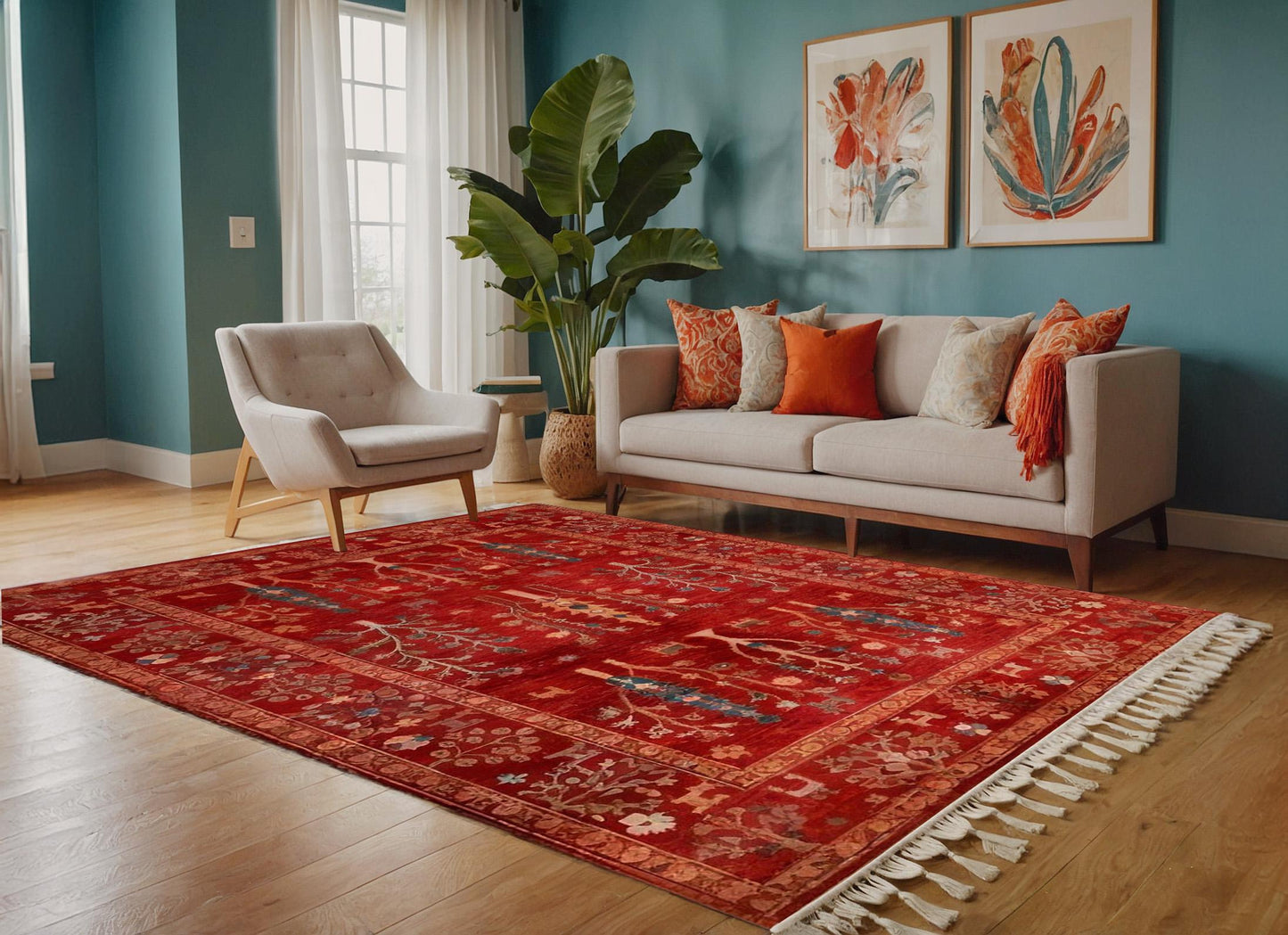Red Vintage Rug: Classic Washable Rug with Tassels