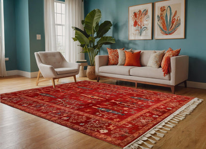 Red Vintage Rug: Classic Washable Rug with Tassels