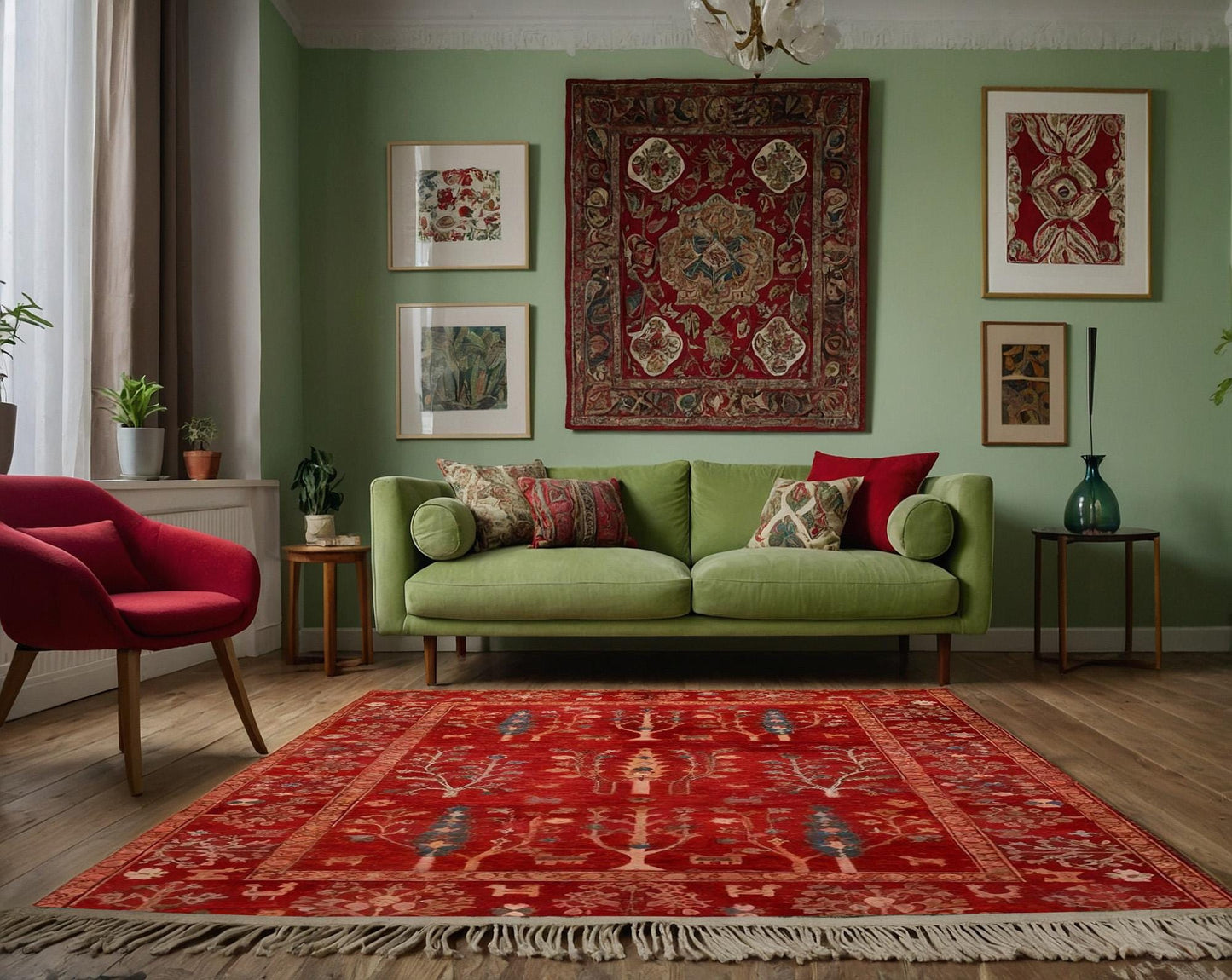 Red Vintage Rug: Classic Washable Rug with Tassels