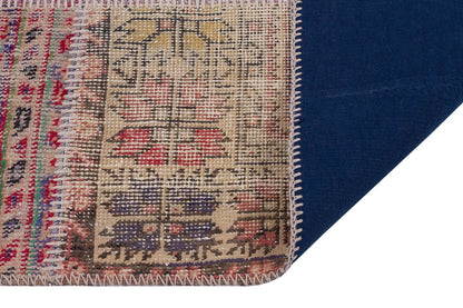 4x6 Handmade Wool Turkish Patchwork Rug: Vintage Bohemian Area Rug