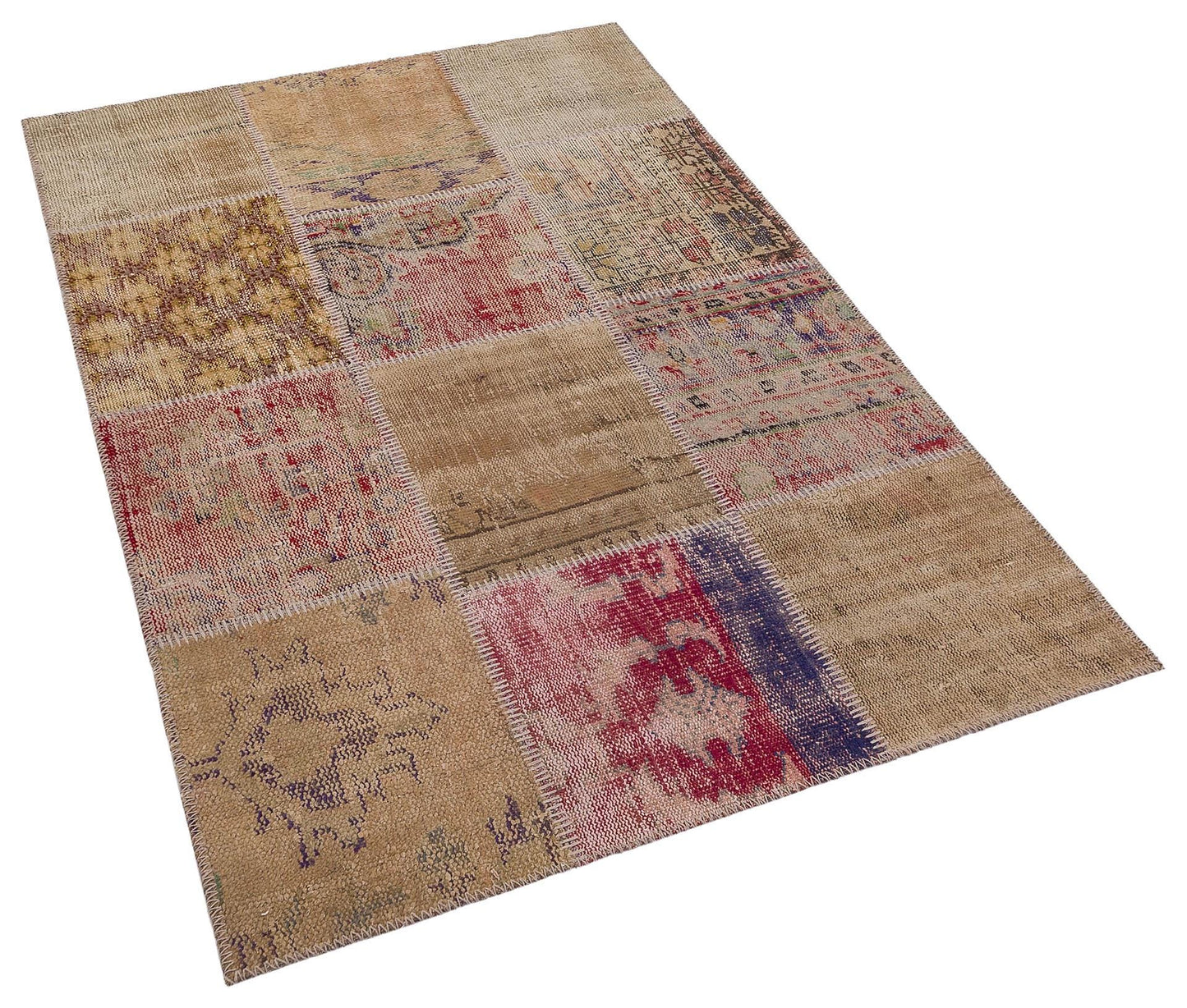 4x6 Handmade Wool Turkish Patchwork Rug: Vintage Bohemian Area Rug