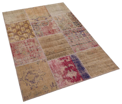 4x6 Handmade Wool Turkish Patchwork Rug: Vintage Bohemian Area Rug
