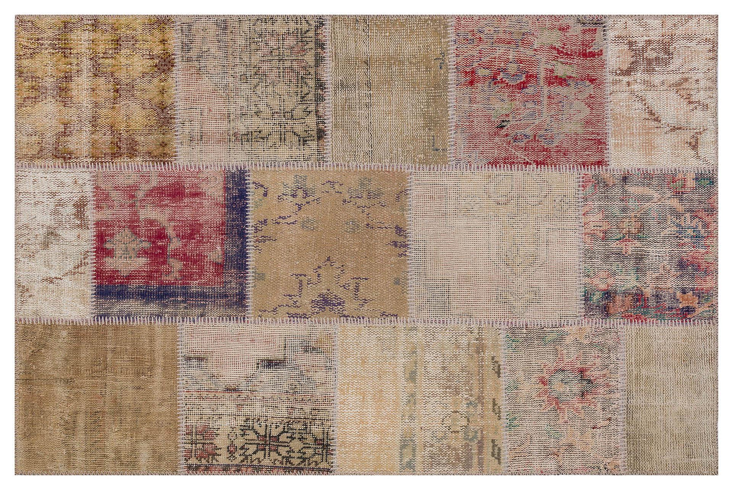 Handmade Wool Turkish Patchwork Rug: Vintage Bohemian Area Rug (4x6)