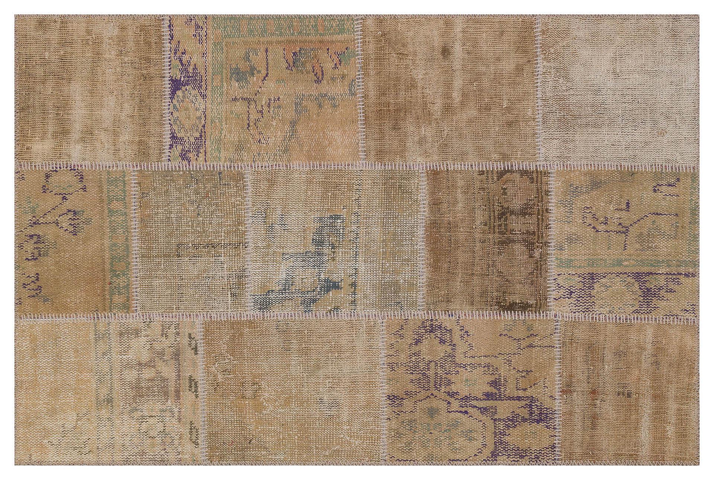 Handmade Wool Turkish Patchwork Rug: Vintage Bohemian Area Rug (4x6)