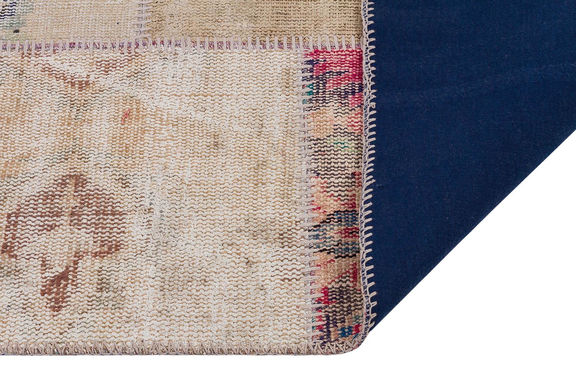 Handmade Wool Turkish Patchwork Rug: 4x6 Vintage Bohemian Area Rug