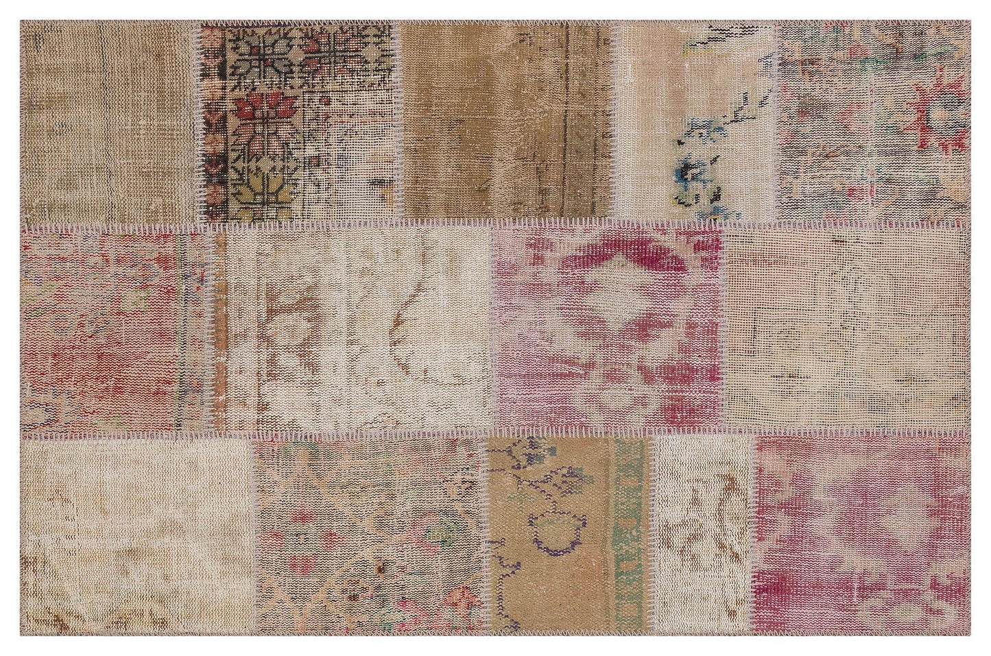 Handmade Wool Turkish Patchwork Rug: 4x6 Vintage Bohemian Area Rug