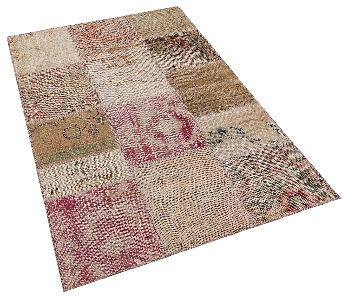 Handmade Wool Turkish Patchwork Rug: 4x6 Vintage Bohemian Area Rug
