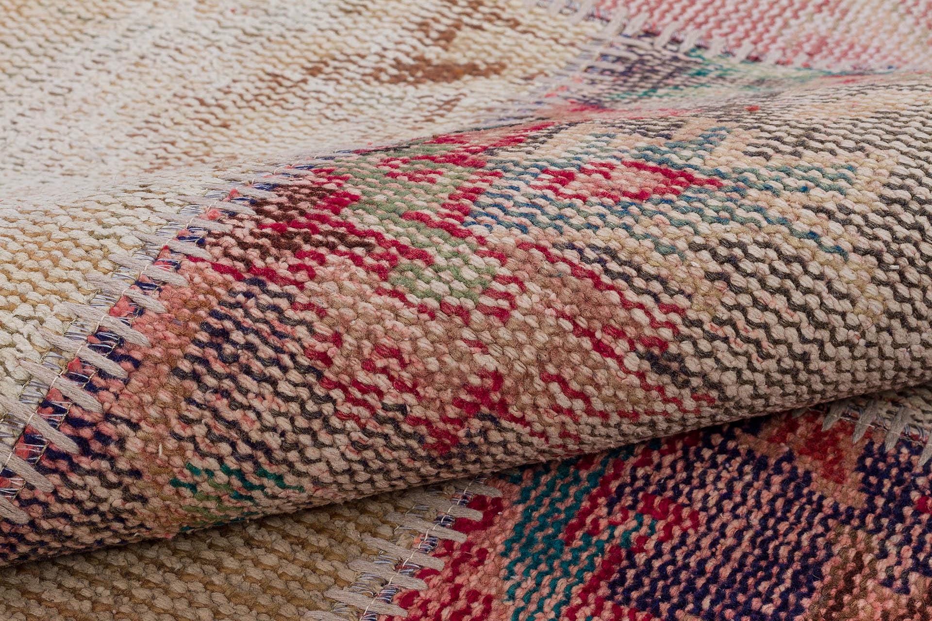 5x8 Handmade Wool Turkish Patchwork Rug: Vintage Bohemian Area Rug