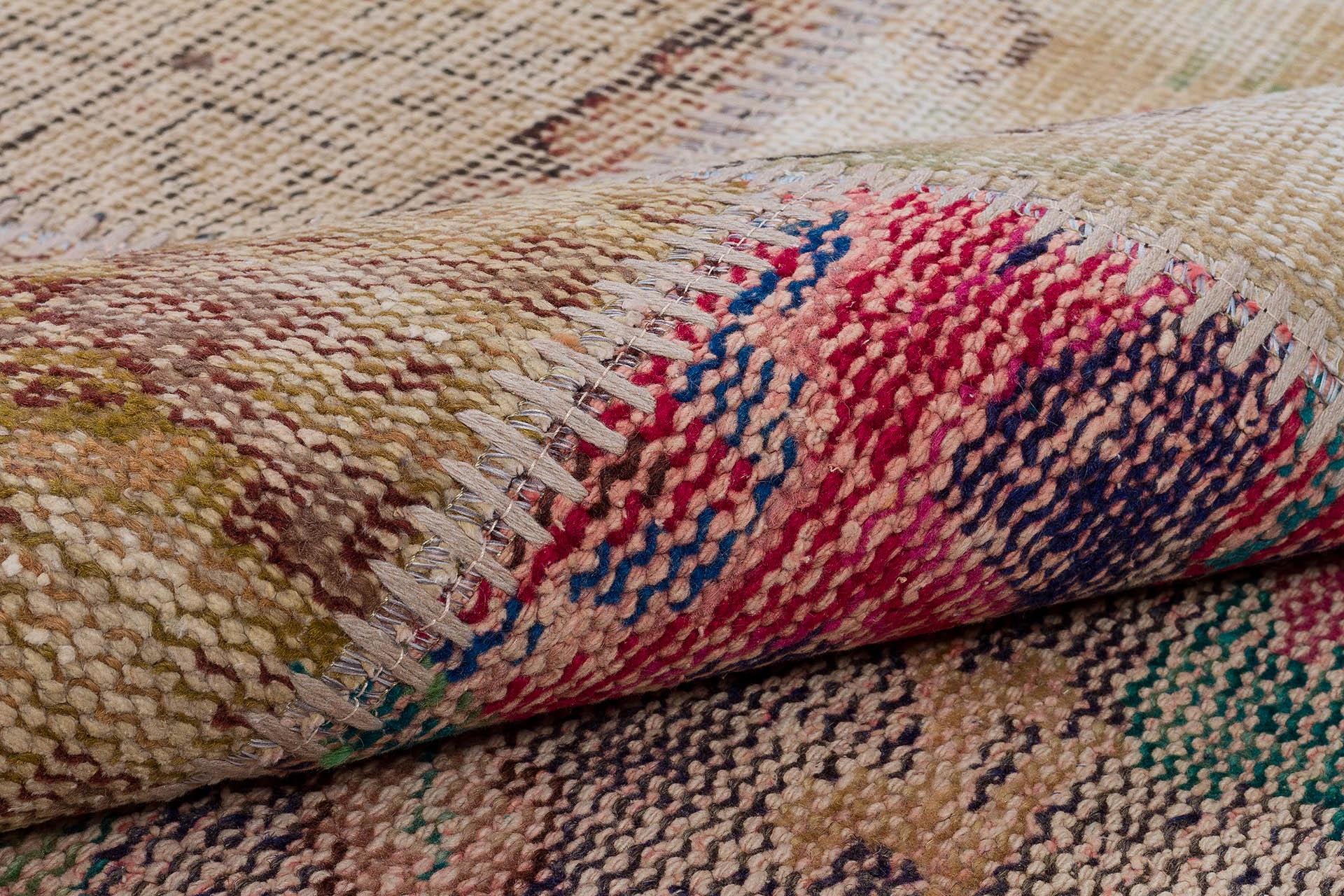 5x8 Handmade Wool Turkish Patchwork Rug: Vintage Bohemian Area Rug