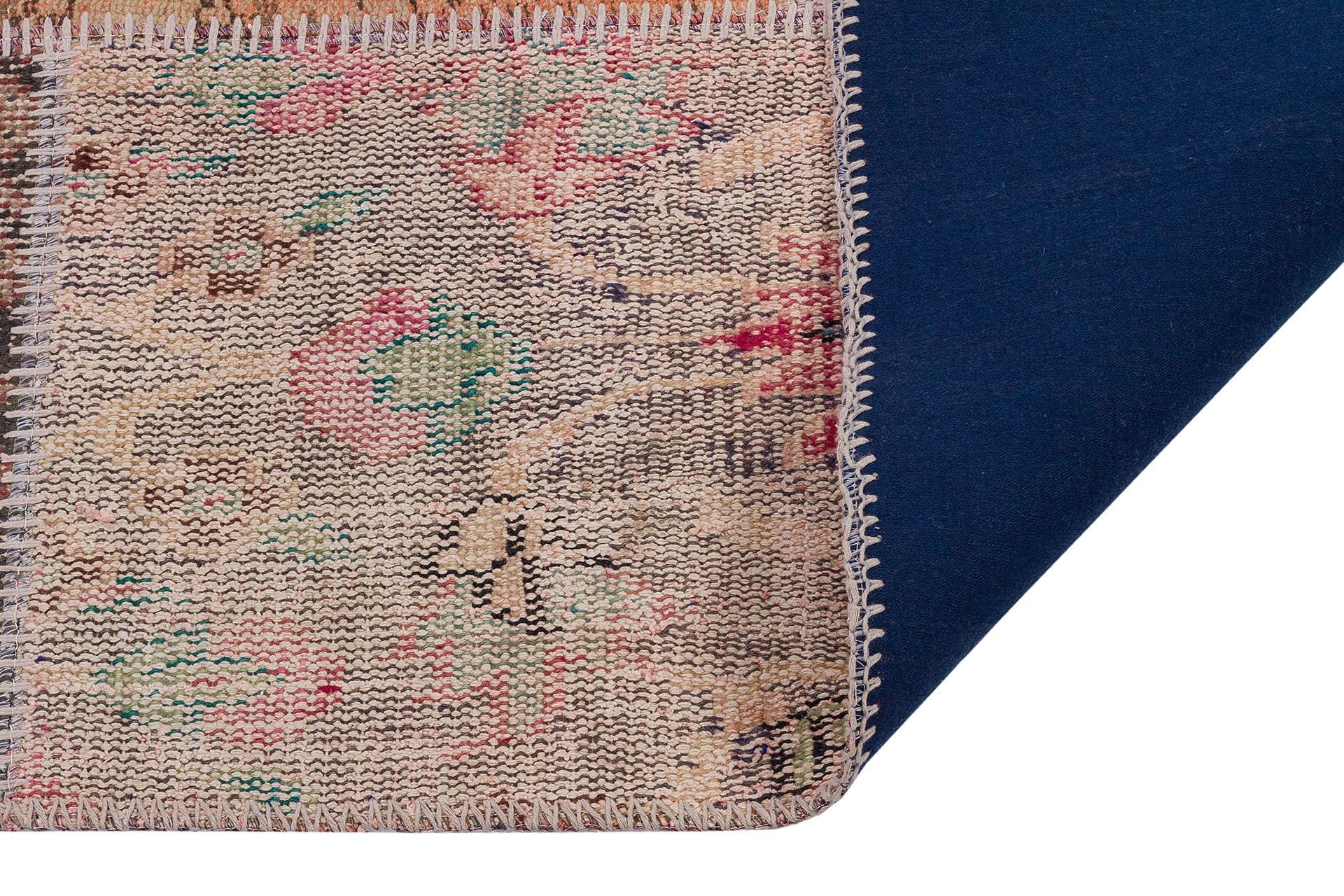 Handmade Wool Turkish Patchwork Rug: Vintage Bohemian Area Rug (5x8)