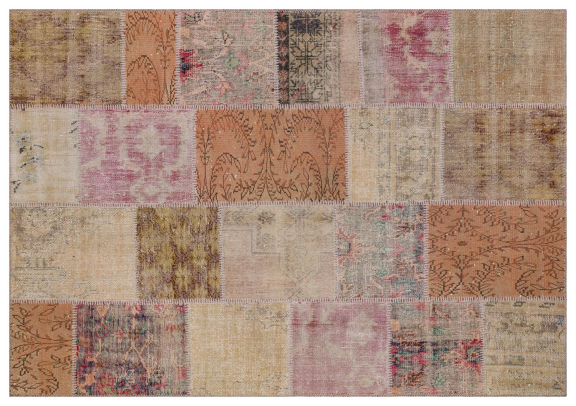 Handmade Wool Turkish Patchwork Rug: Vintage Bohemian Area Rug (5x8)