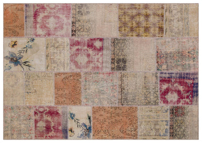 Handmade Wool Turkish Patchwork Rug: 5x8 Vintage Bohemian Area Rug